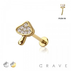 MUSHROOM MULTI CZ TOP THREADLESS (PUSH IN) 316L SURGICAL STEEL LABRET SET